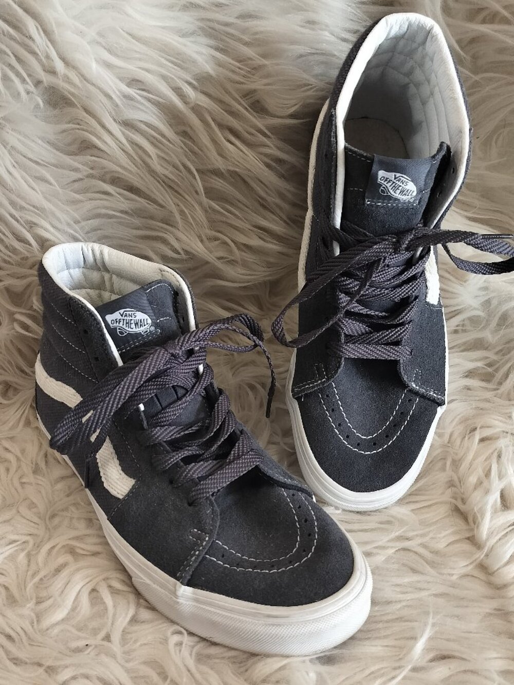 Vans Sk8 Hi Textured Asphalt Grey White High Top Sneakers